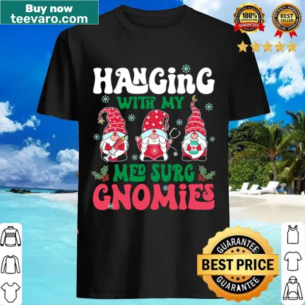 Illustration of gnomes in scrubs celebrating Christmas, perfect for nurses.
