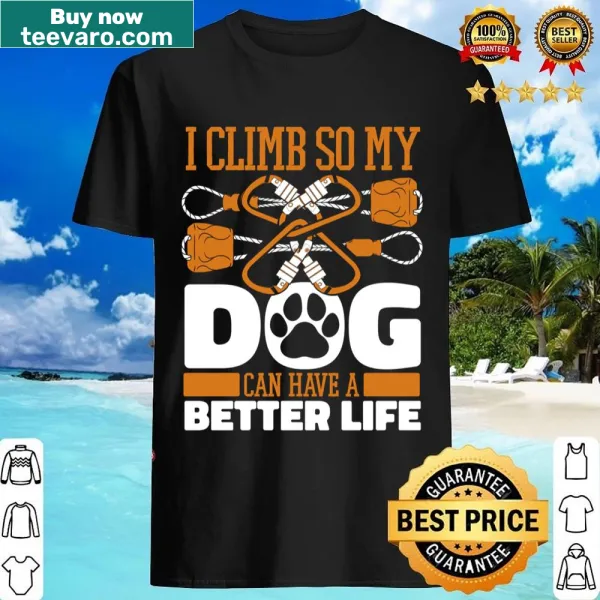 Illustration of a climbing dog on a mountain shirt design