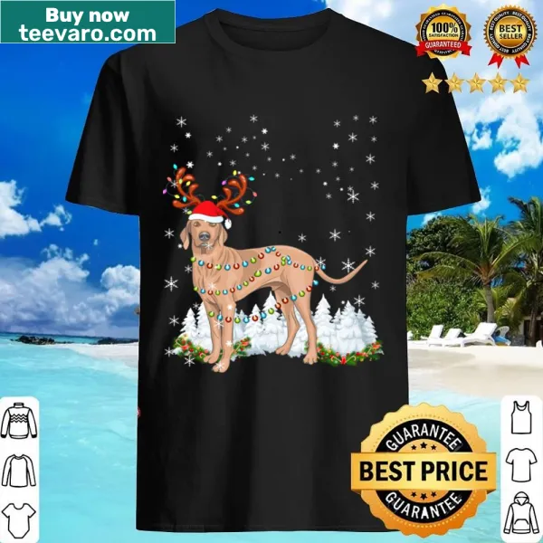 Festive Vizsla dog shirt with Christmas lights and Santa hat