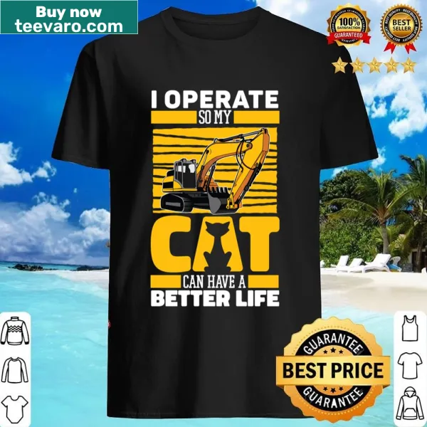 Cat operator illustration on an excavator graphic t-shirt