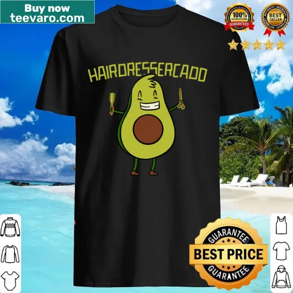 Fun hairstylist shirt featuring avocado and salon-themed typography.