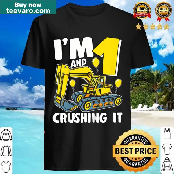Fun 1st birthday shirt for kids with excavator graphic