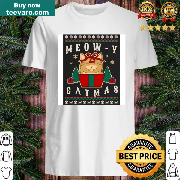Festive shirt featuring a cat illustration with holiday elements