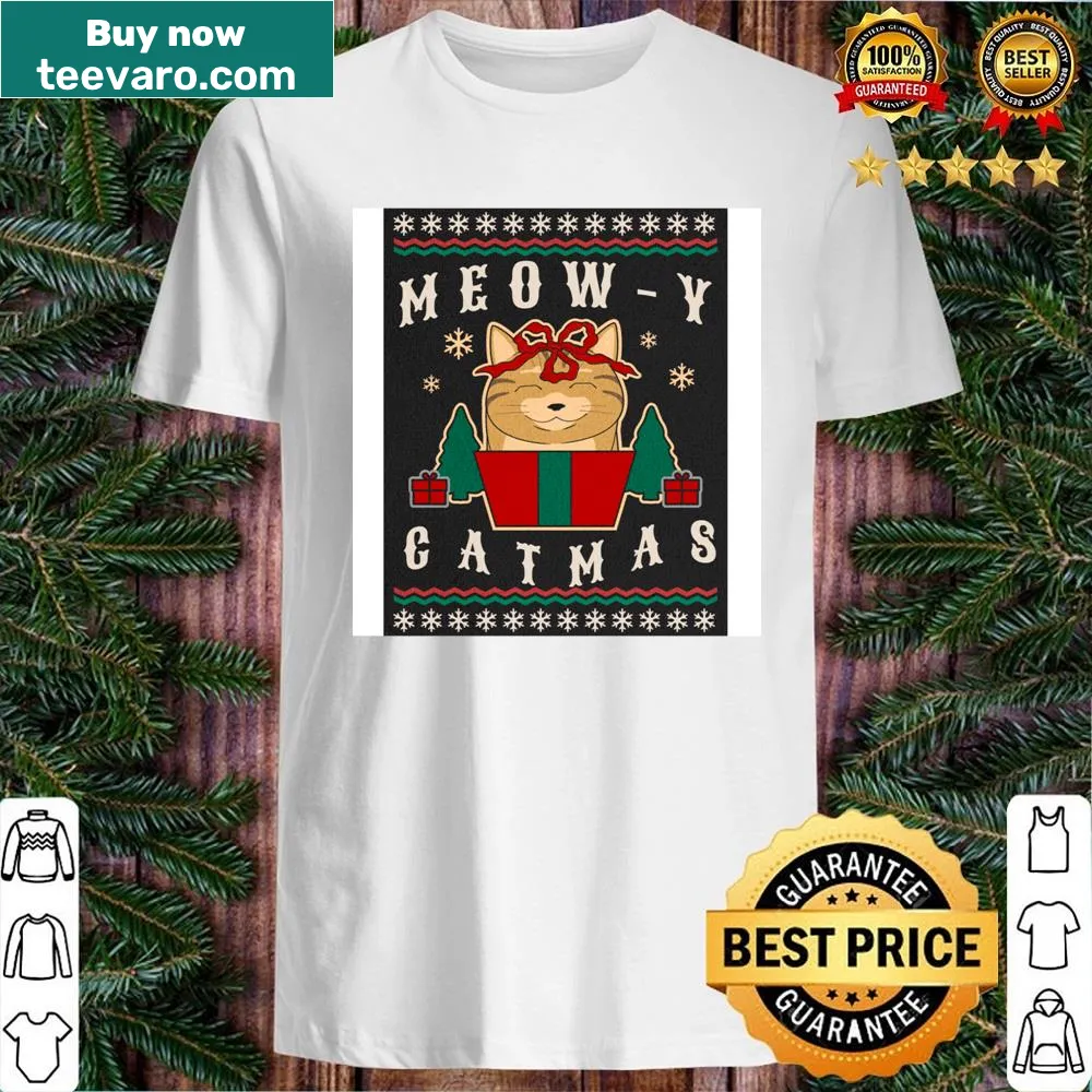 Festive shirt featuring a cat illustration with holiday elements