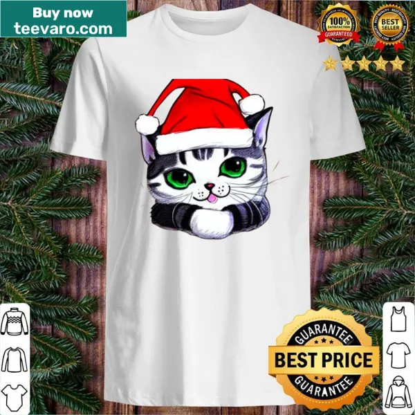 Cute holiday shirt featuring a cat-themed 'Meowy Christmas' graphic