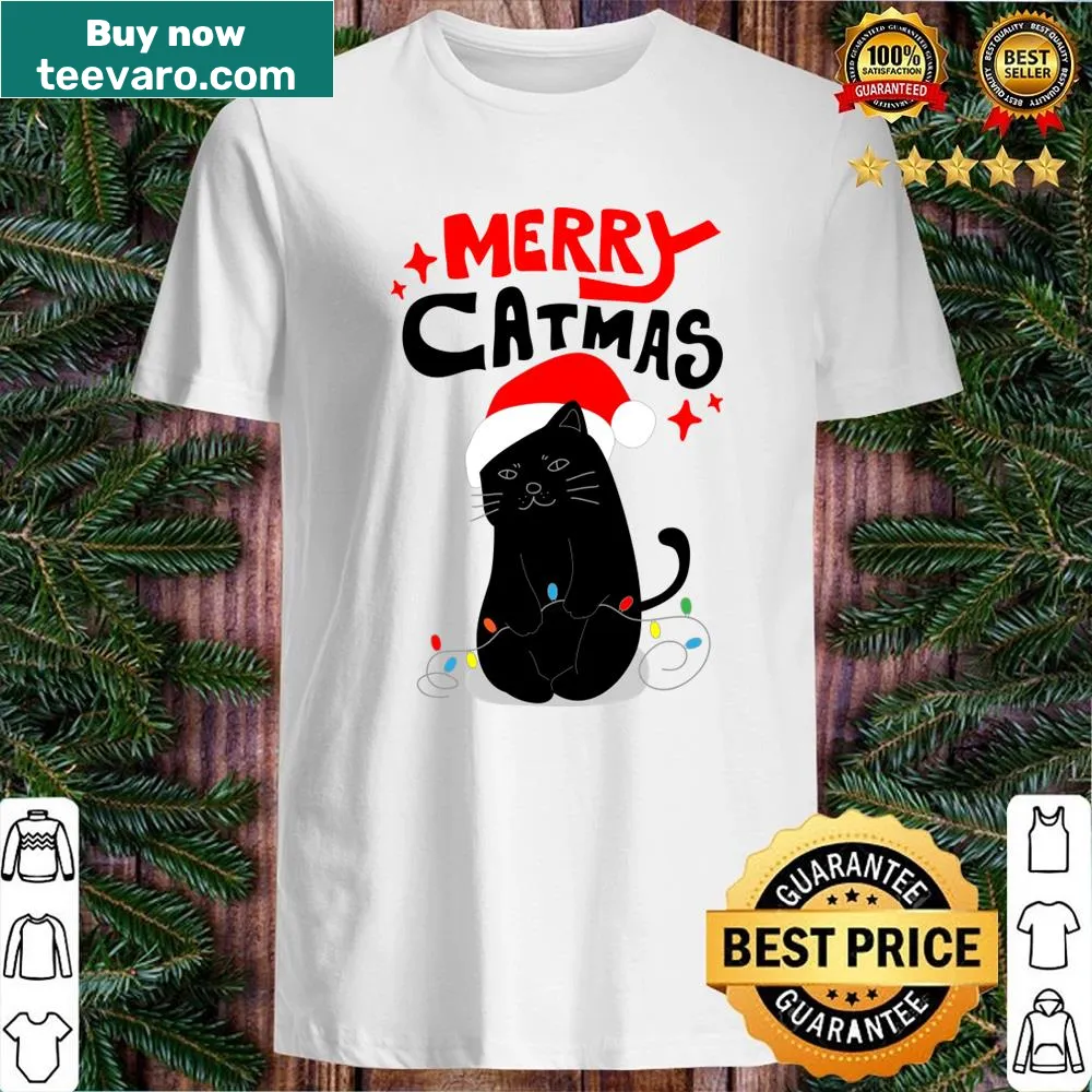 Christmas shirt featuring a playful design celebrating black cats