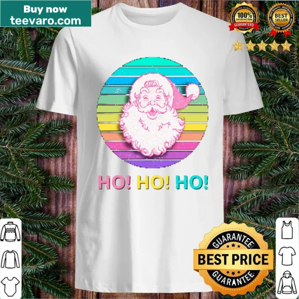 Retro t-shirt featuring a pink Santa Claus with a sunset background