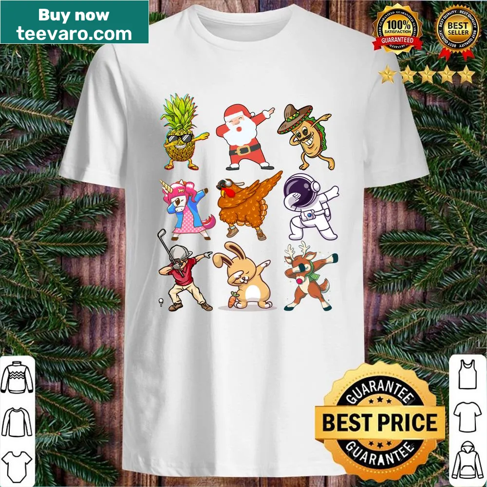 Playful shirt featuring Santa dabbing through the snow