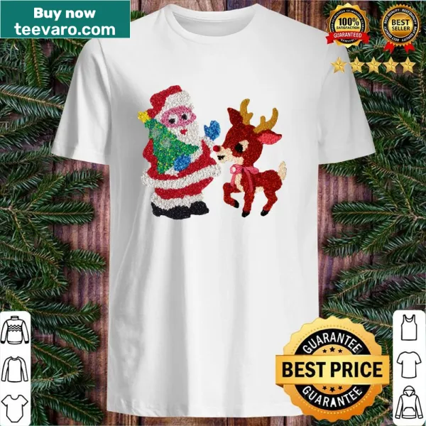 Vintage melted plastic style shirt with Santa and Rudolph