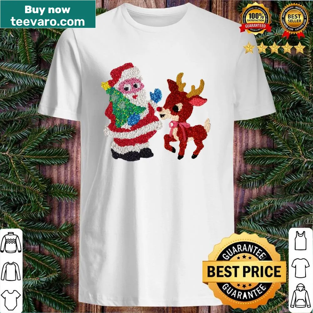 Vintage melted plastic style shirt with Santa and Rudolph