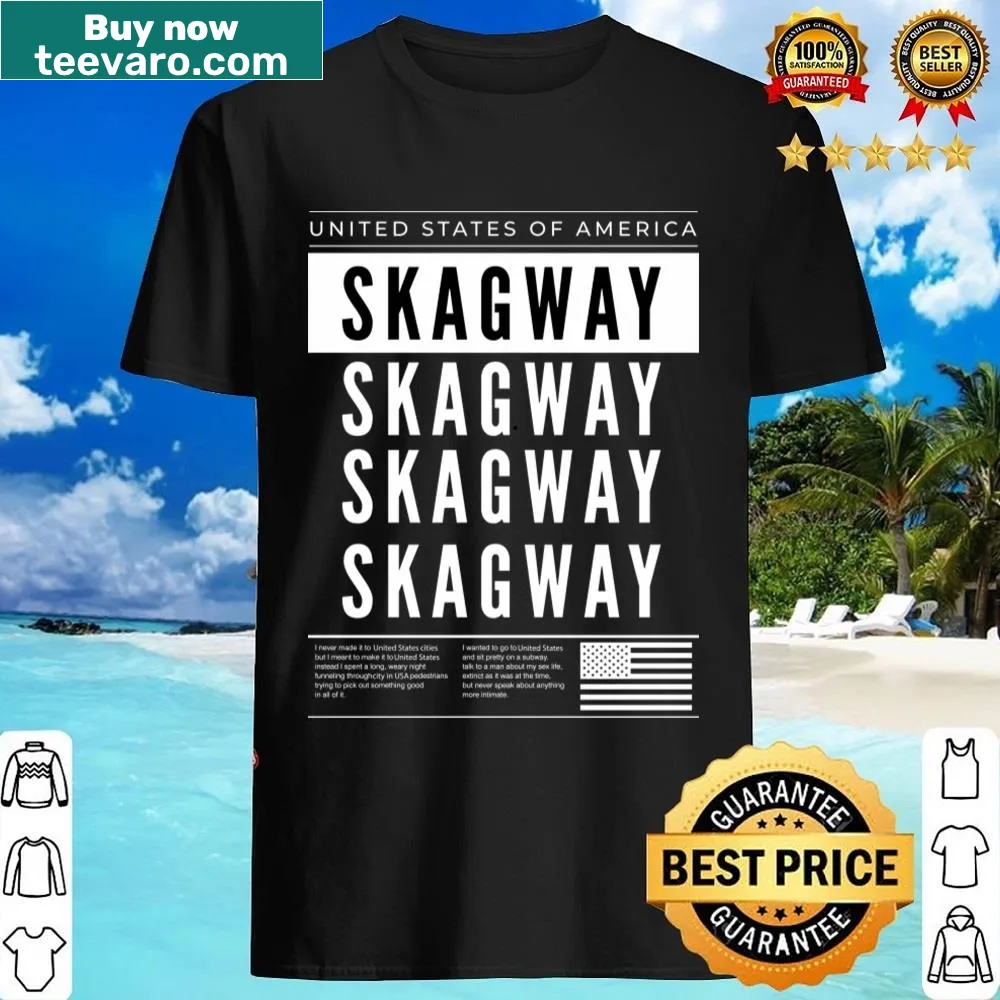 Playful Skagway shirt with travel-themed illustration