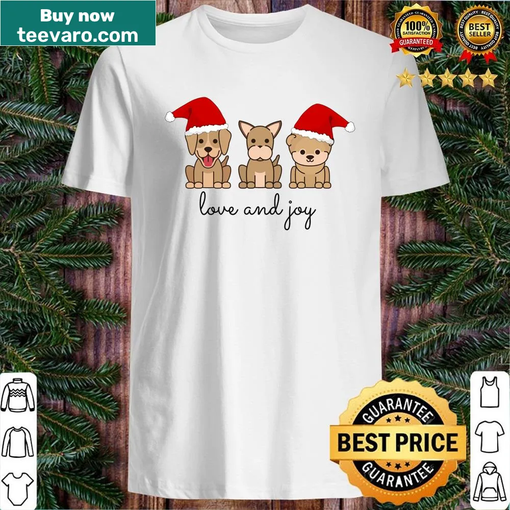 Shirt featuring three cute dogs in Christmas hats