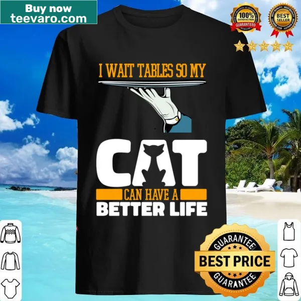 T-shirt featuring a cat in a waitress outfit with a playful graphic