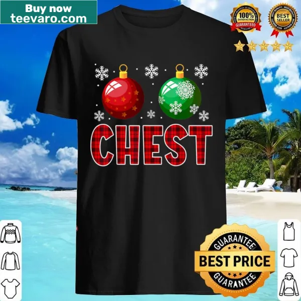 Funny matching Christmas shirt for couples with 'Chest Nuts' text