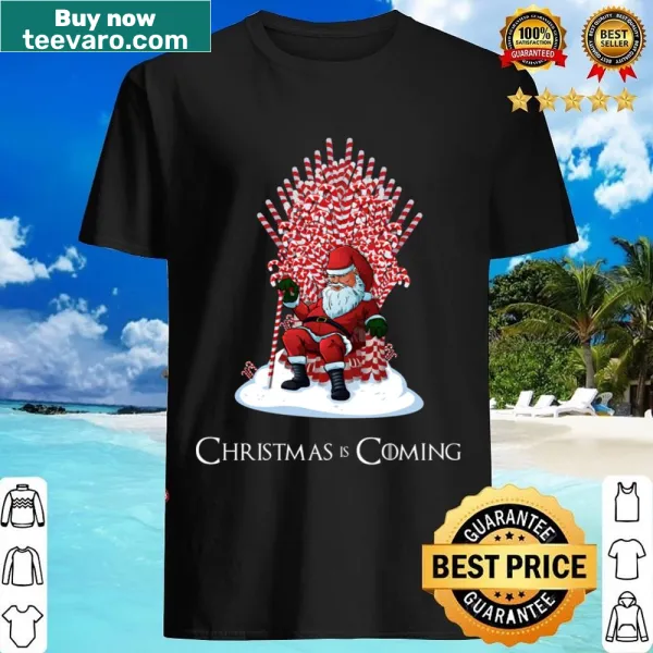 Christmas shirt featuring Santa in a candy cane throne.