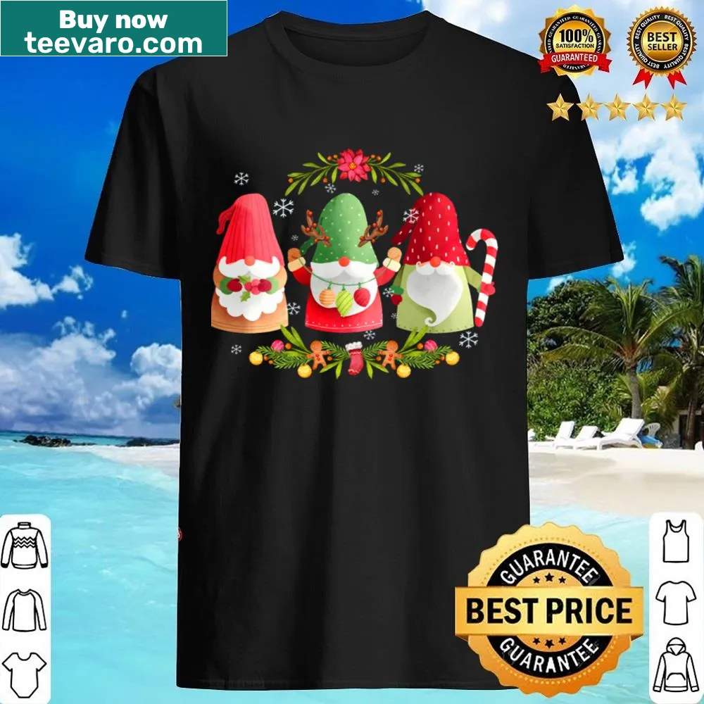 Cute gnomes with ornaments and mistletoe on a Christmas shirt