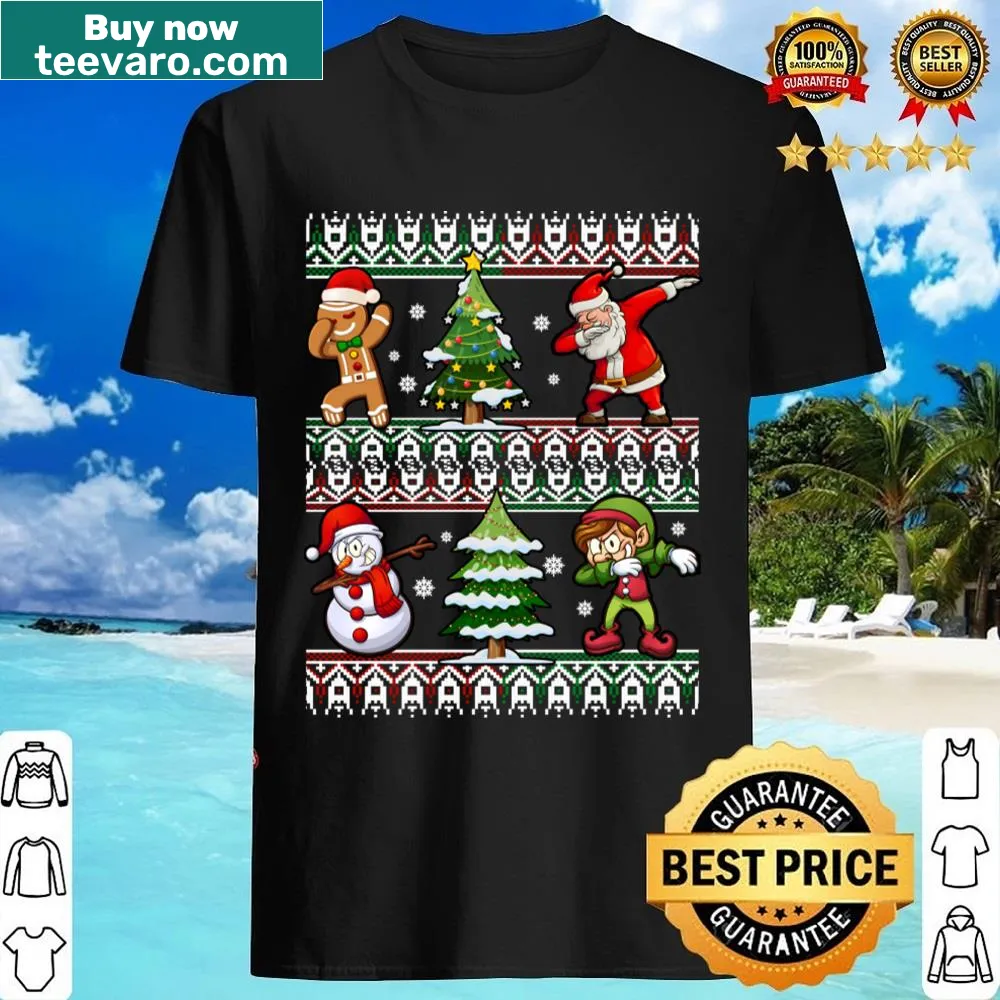 Playful dabbing Santa, elf, snowman, and gingerbread illustration