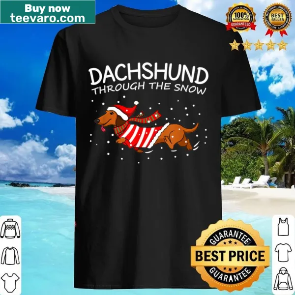 Funny dachshund navigating snow graphic shirt for Christmas