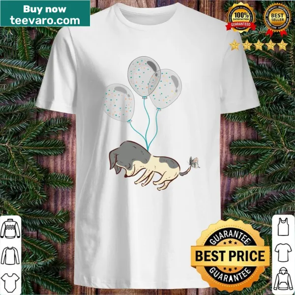 Charming shirt with a flying dog interacting with a butterfly illustration
