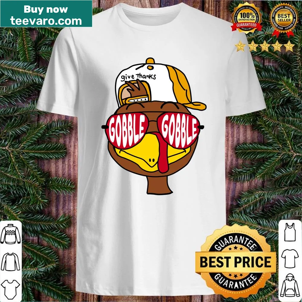 Cartoon turkey with 'Gobble Gobble' text for Thanksgiving