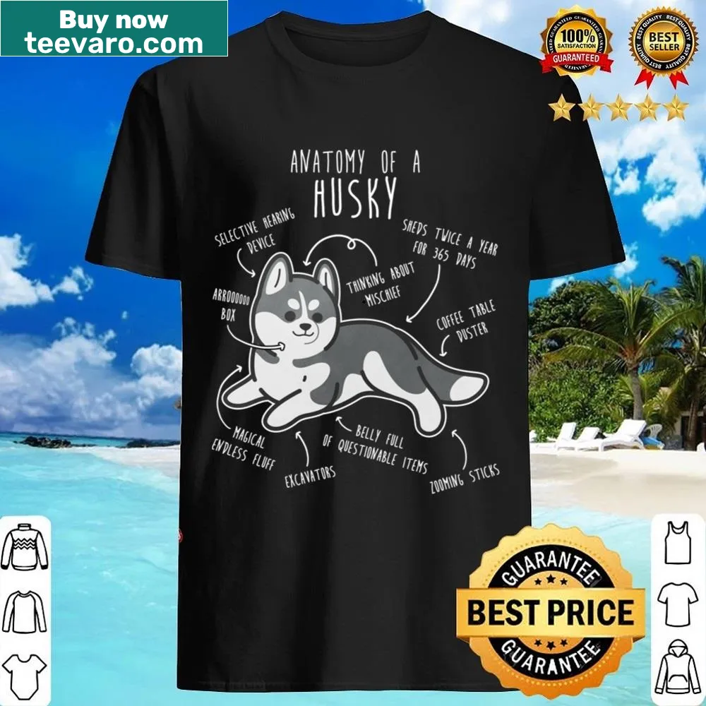 Illustration of a grey Siberian Husky dog anatomy on a shirt