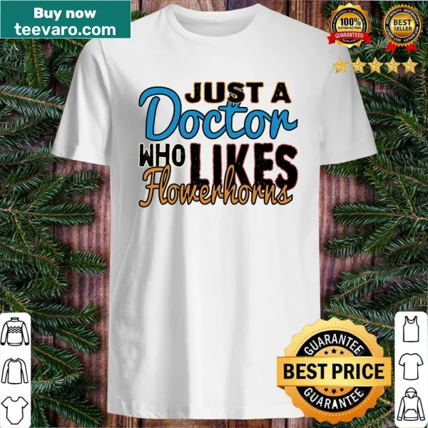 Illustrated shirt featuring flowerhorns and text for doctors