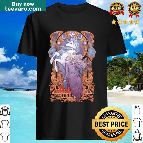 Illustrated Lady Amalthea from The Last Unicorn on a fitted shirt