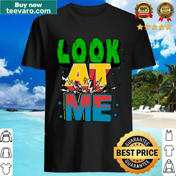 Playful shirt with the phrase 'Look My Eyes' in fun typography