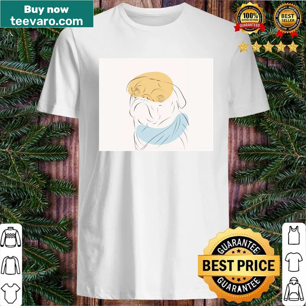 Minimalist line art pug illustration on a shirt