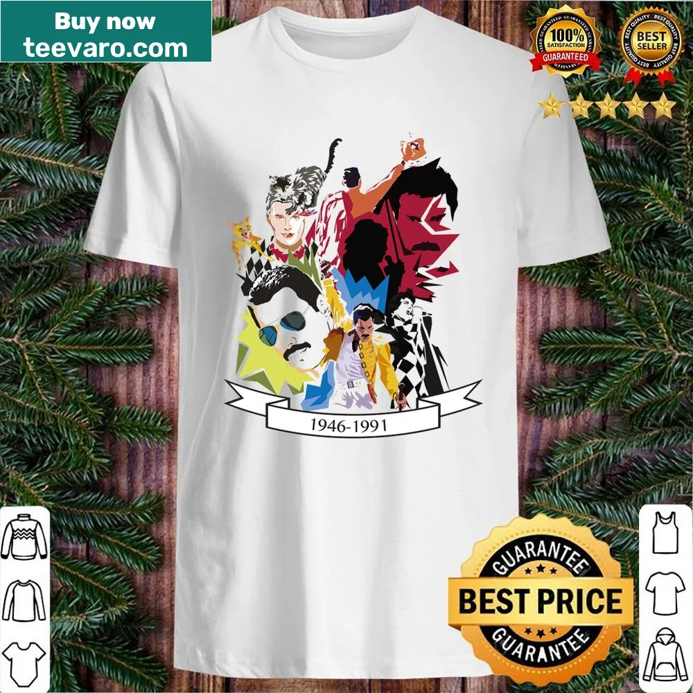 Artistic graphic of Freddie Mercury on shirt