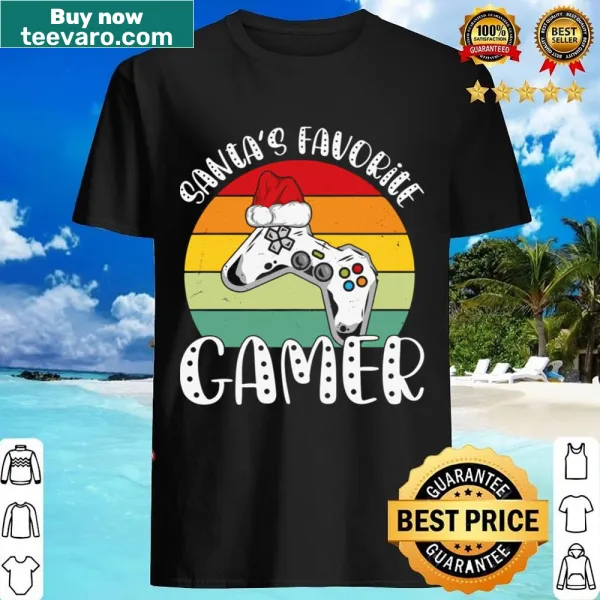 Retro Santa's Favorite Gamer shirt with cute design