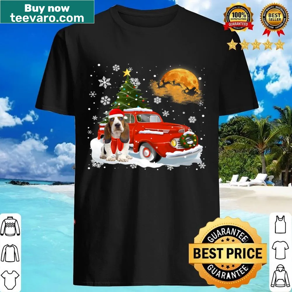 Vintage Basset Hound with truck and Christmas tree shirt