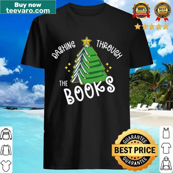 Christmas tree adorned with books for book lovers holiday shirt