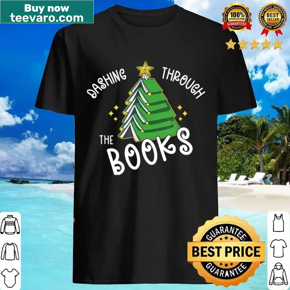 Christmas tree adorned with books for book lovers holiday shirt