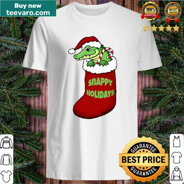 Playful Christmas gator graphic on a festive shirt