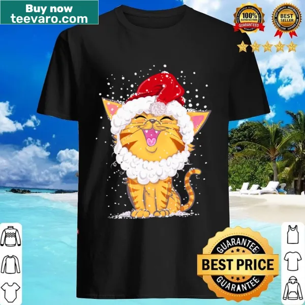 Adorable Christmas kitten graphic on a festive shirt