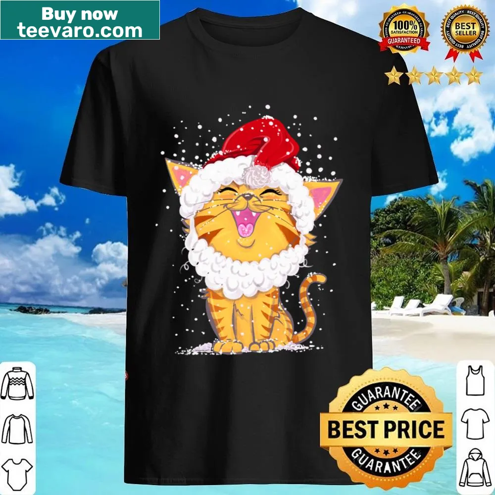 Adorable Christmas kitten graphic on a festive shirt