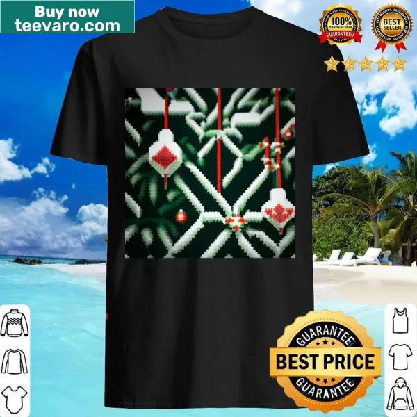 Retro pixel art design on a Christmas shirt