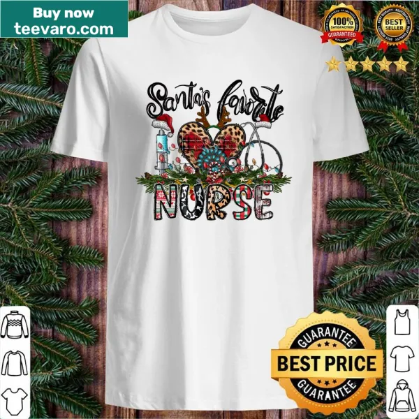 Santa with heart graphic for favorite nurse Christmas shirt