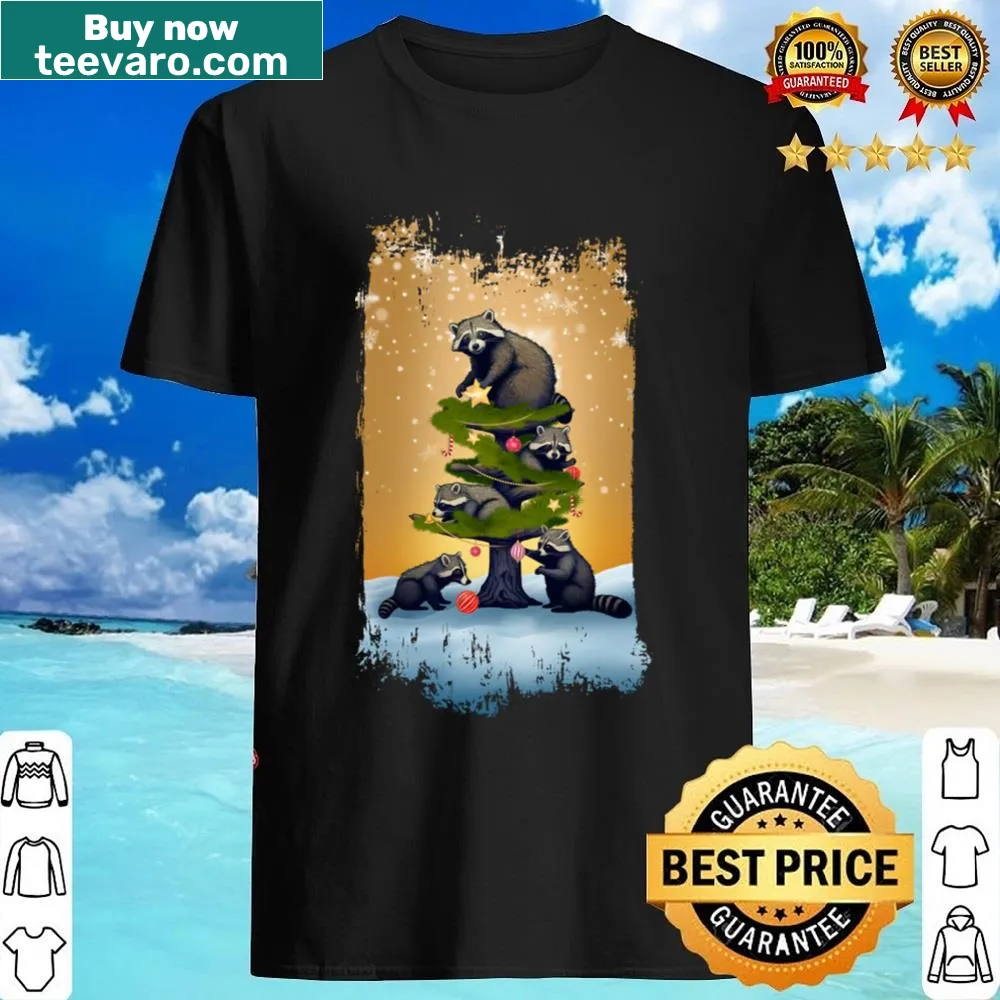 Adorable raccoon in festive decorations on Christmas shirt