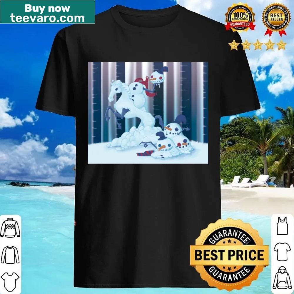 Eerie snowman design inspired by Sleepy Hollow on a shirt.