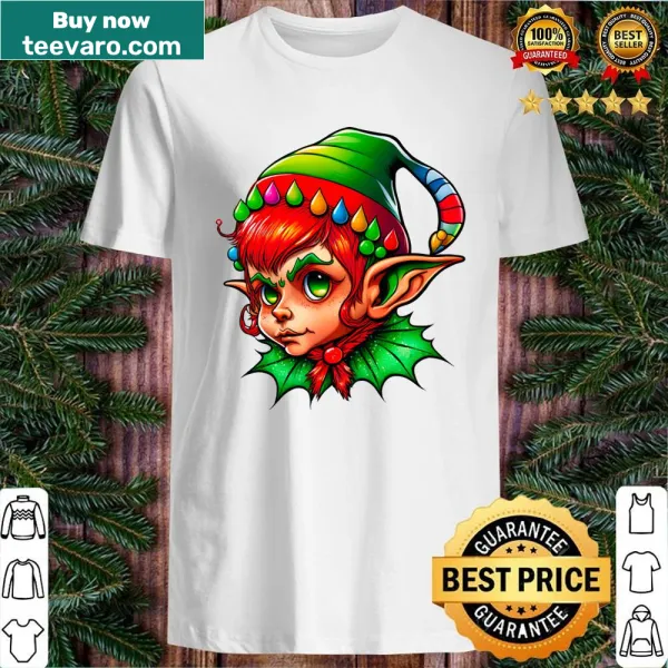Illustration of a cheerful Christmas elf girl shirt for kids