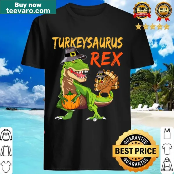 T-Rex pilgrim dinosaur with turkey illustration