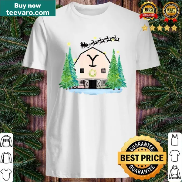 Holiday-themed Yellowstone shirt featuring Dutton Farm design
