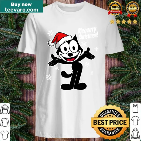 Felix the cat with Christmas decorations on a shirt