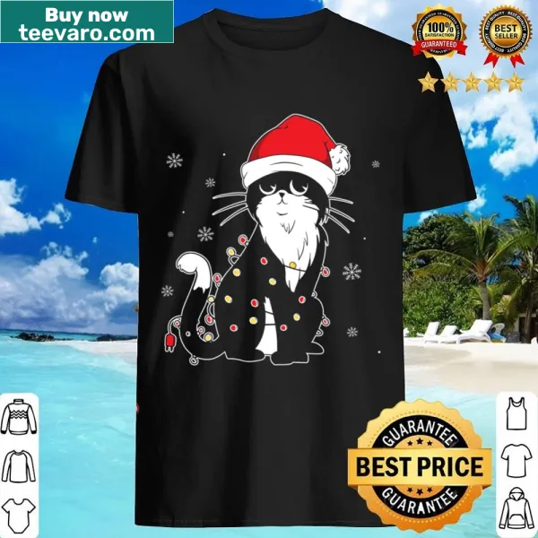 Cute black cat Christmas shirt with lights graphic