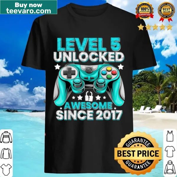 Gaming birthday shirt with 'Level 5 Unlocked' text