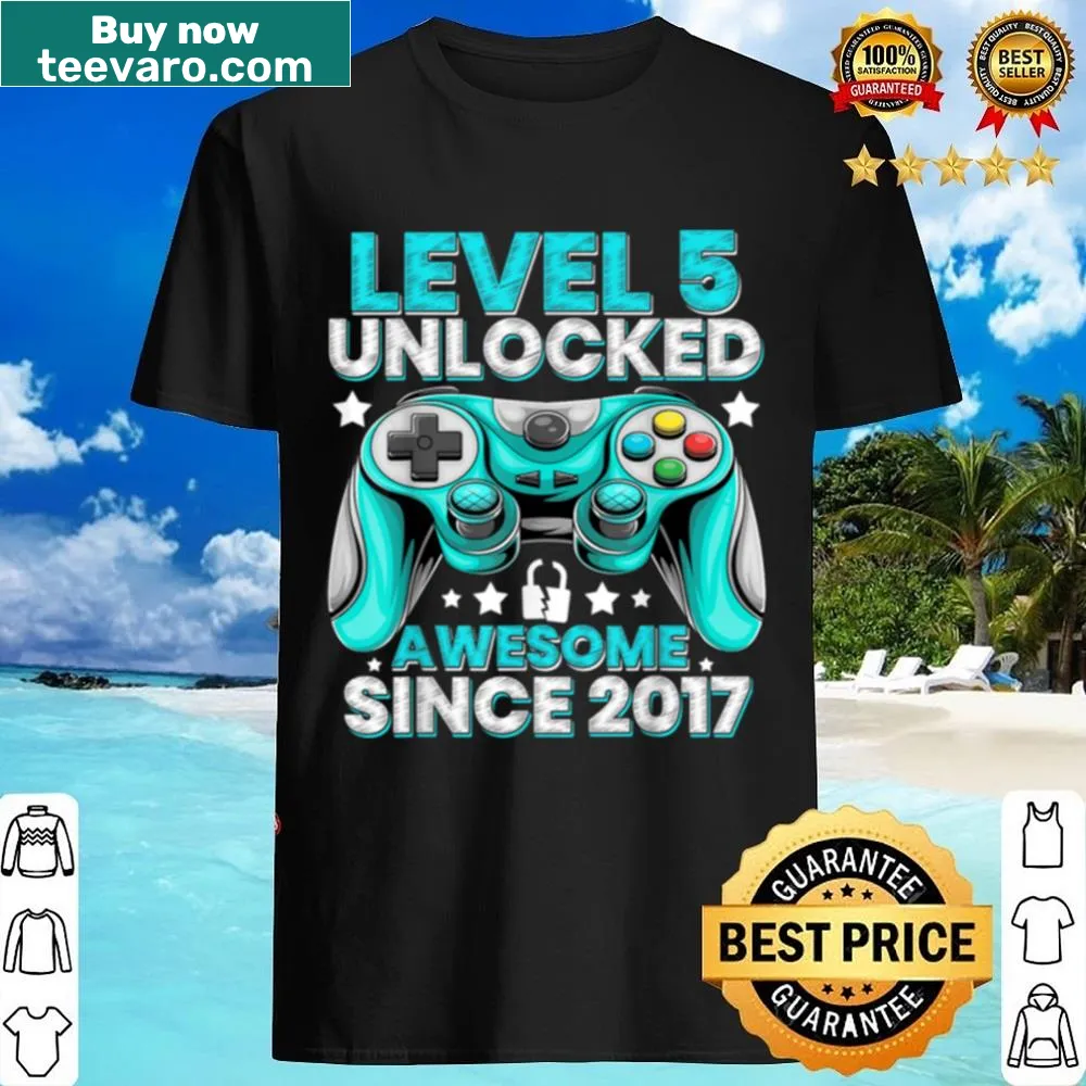 Gaming birthday shirt with 'Level 5 Unlocked' text