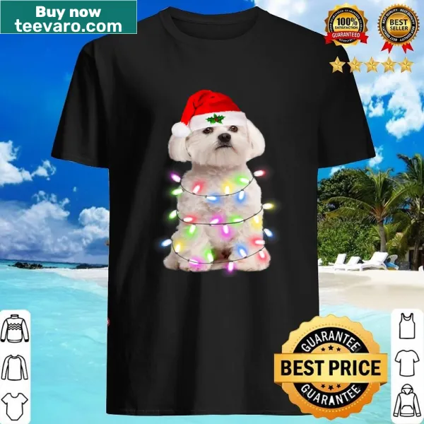 Cute Maltese dog festive shirt with Christmas lights