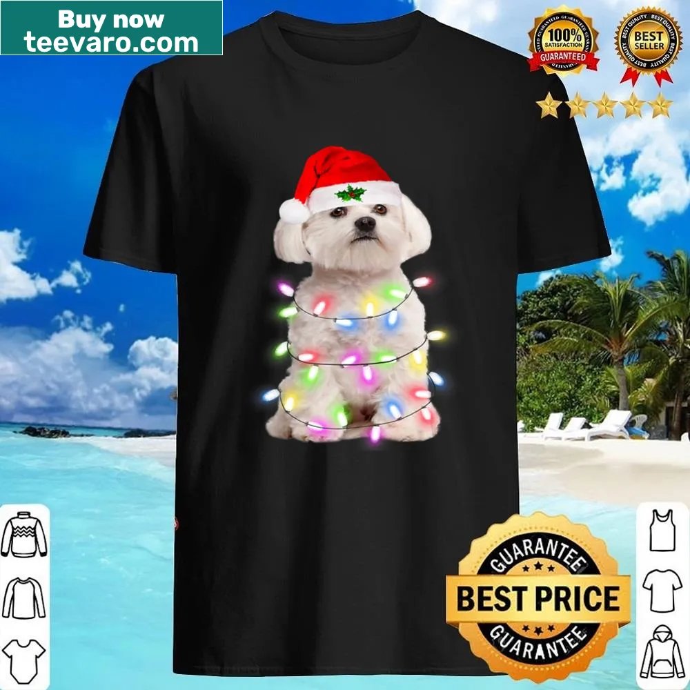 Cute Maltese dog festive shirt with Christmas lights